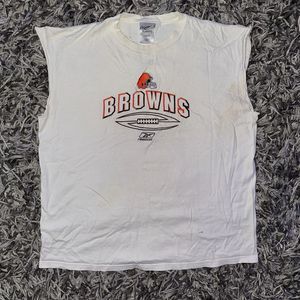 Vintage 80s Cleveland Browns Stitched Logo Cut Sleeves Shirt Size 2XL Reebok